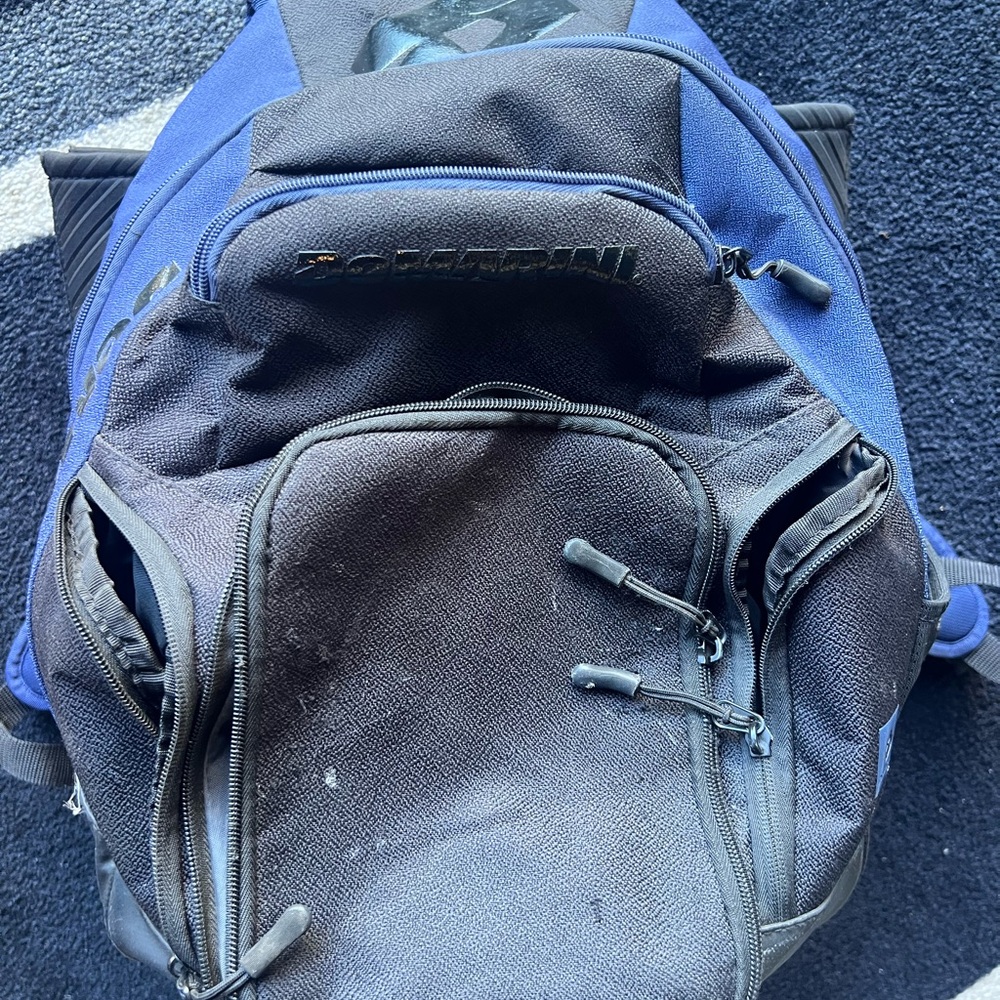 DeMarini Baseball or Softball Bag. Sporty Black and Blue Backpack